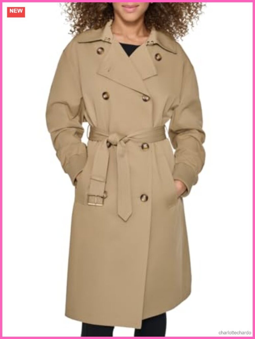 Long Belted Trench Coat With Bomber Sleeves Notched Collar
